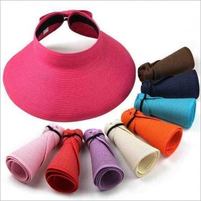 Girl Lady Child Beach Sun Visor Foldable Roll Up Wide Brim Straw Bucket Hat Cap  eb-26938384